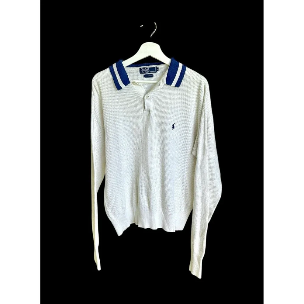 Vintage Ralph Lauren Long Sleeve Waffle Thermal Polo Shirt Men's Medium *flaw